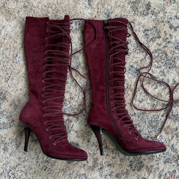 Tall Wine Suade Boots Sz 6, 35 - Picture 1 of 6